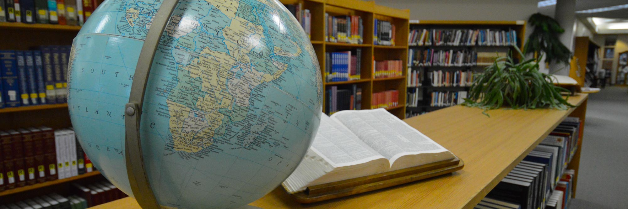 library with world globe