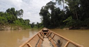 Peru canoe in water.