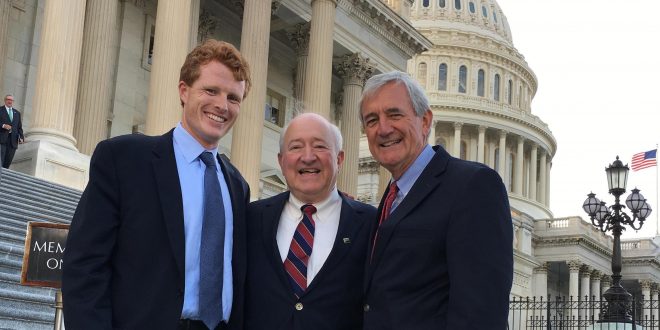 Political Science instructor Steve Wenzel is pictured with Congressman Joseph Kennedy, D-Massachusetts, left, and Congressman Rick Nolan, D-Minnesota, right, at the U.S. Capitol last week in Washington, D. C.