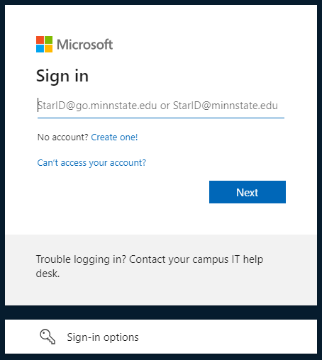 Office 365 log in screen