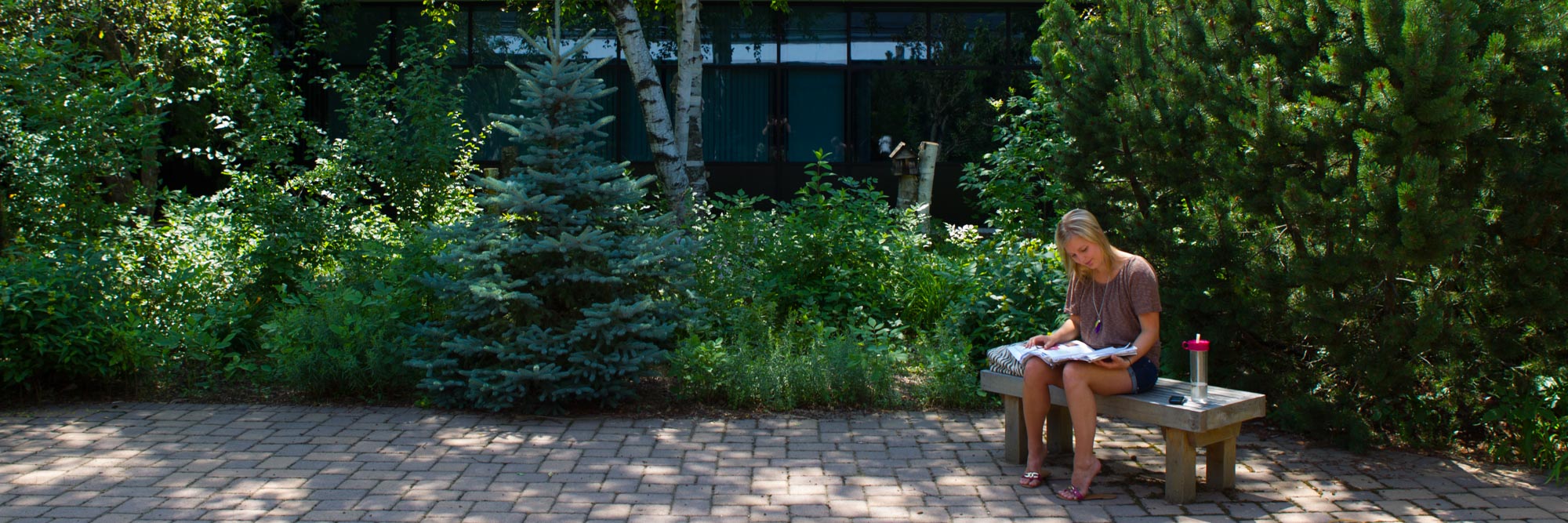 student sitting on bench