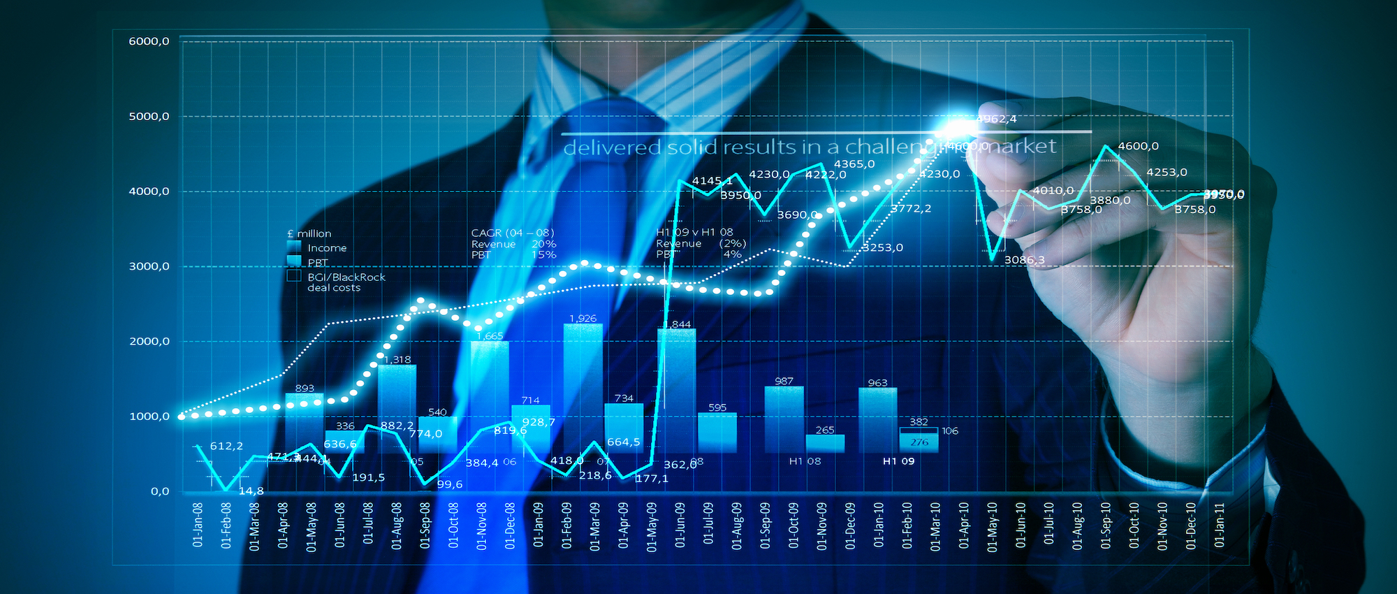 Closeup image of businessman drawing 3d graphics